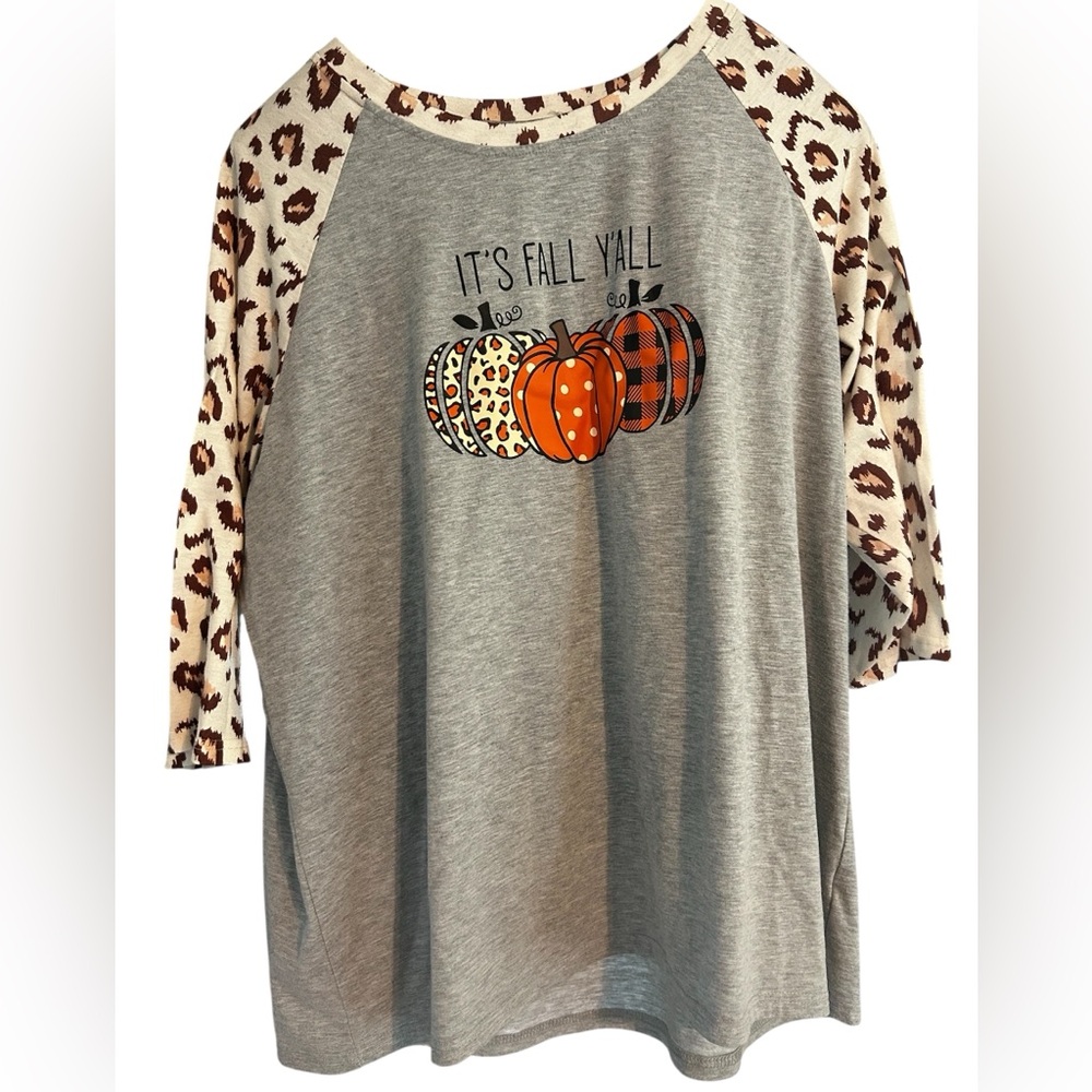 Gray Leopard Print Pumpkin Fall Shirt